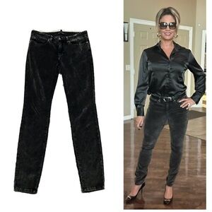 Eileen Fisher black dark brown stone wash acid wash velvet stretchy skinny pants